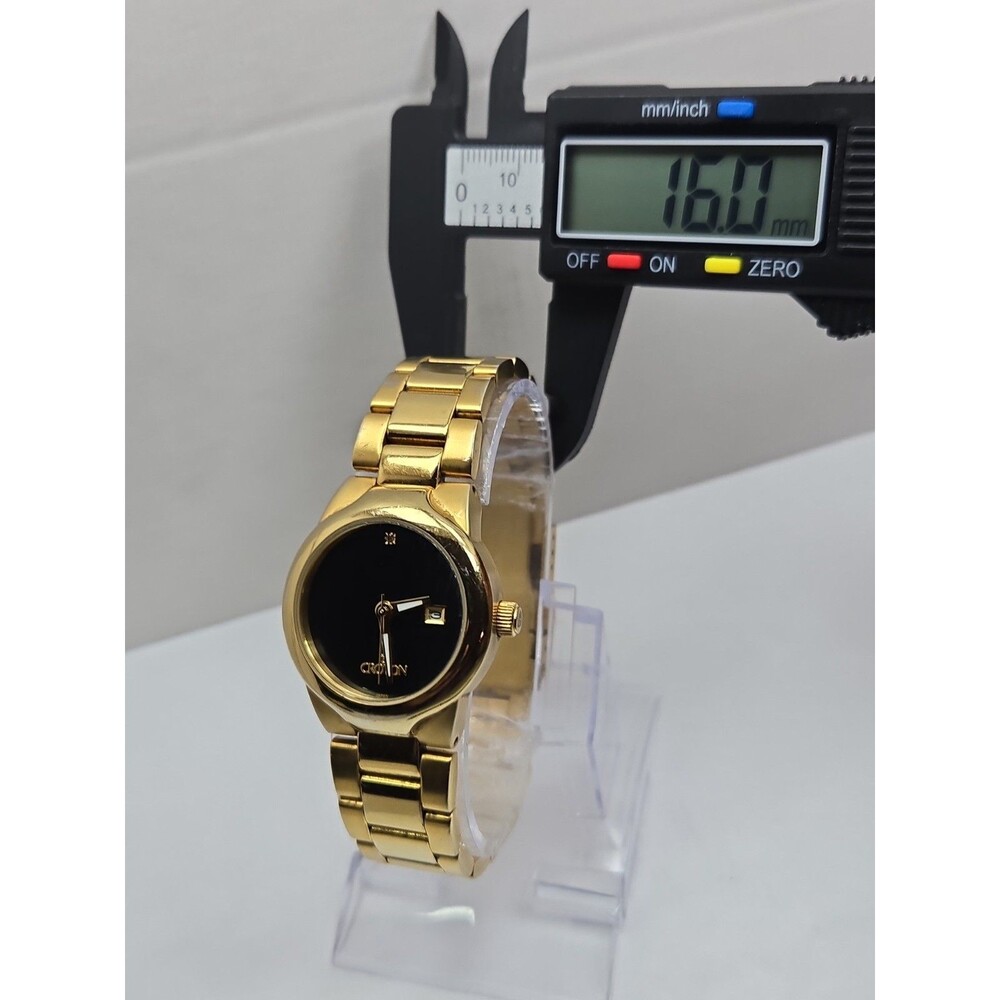 Croton Womens Gold Tone Black Dial Diamond Date Quartz Watch New Battery - Read - Picture 6 of 13